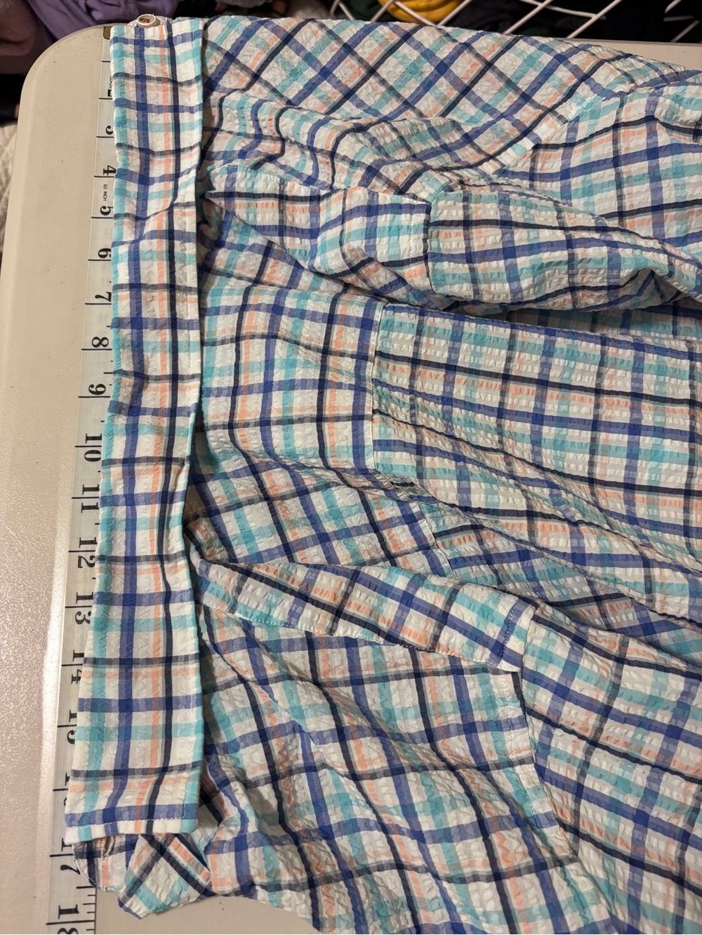 Mens Seersucker Plaid Button Down Shirt Size L Long Sleeve Ivy Style Preppy - Picture 8 of 11